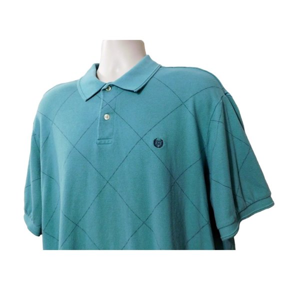Chaps Other - Chaps Polo Shirt Mens X Large Green Diagonal Pattern Short Sleeve Cotton